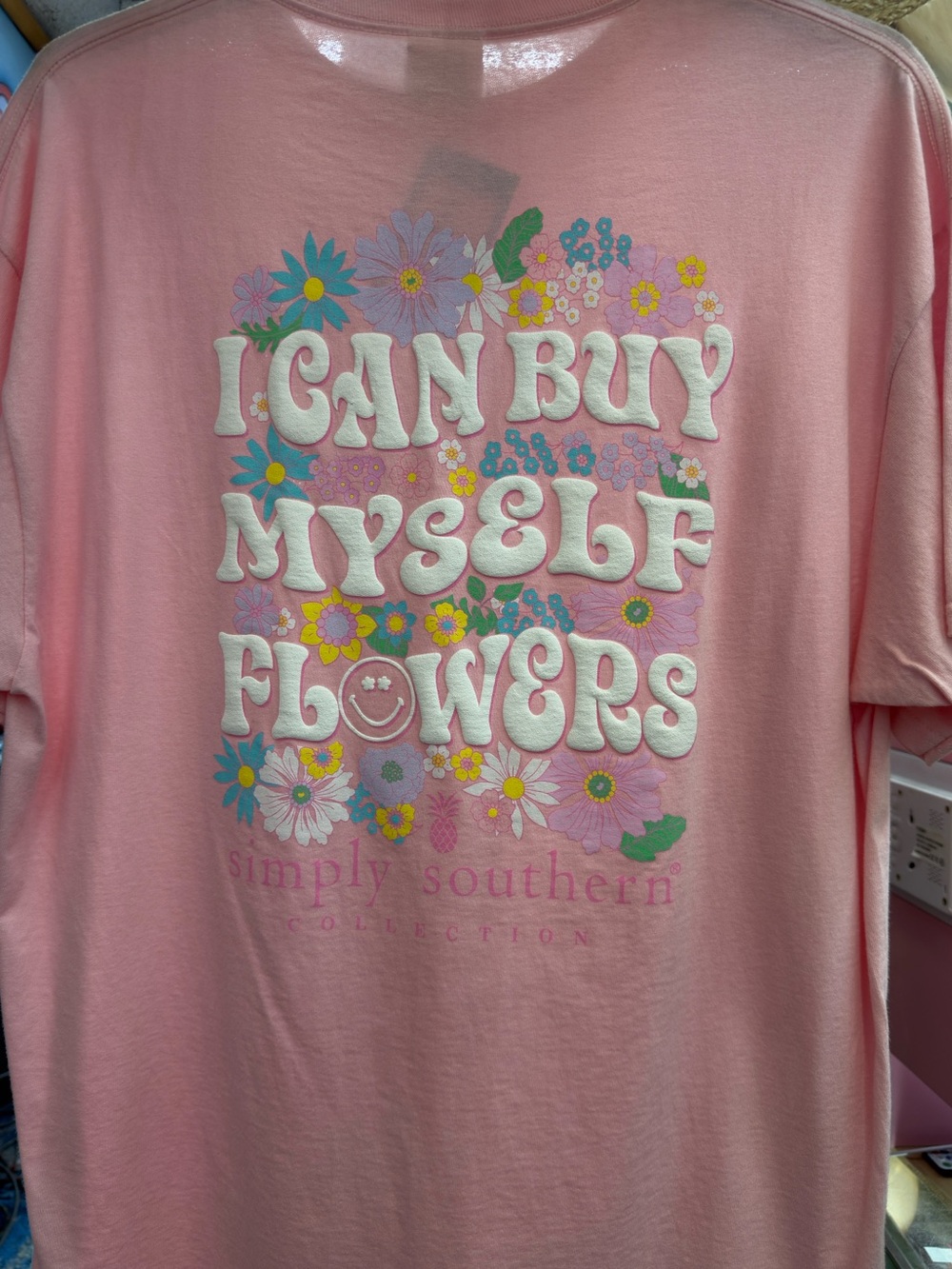Simply Southern Pink Floral "I Can Buy Myself Flowers" Short Sleeve Tee